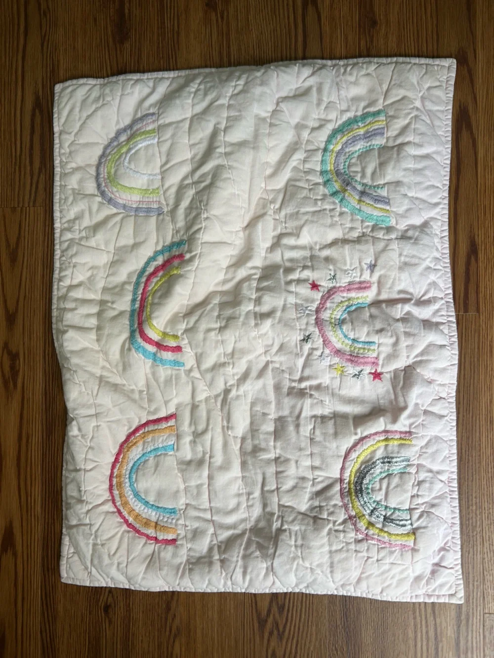 Pottery Barn Kids Queen Rainbow and Stars Embroidered Quilt and Pillow Case